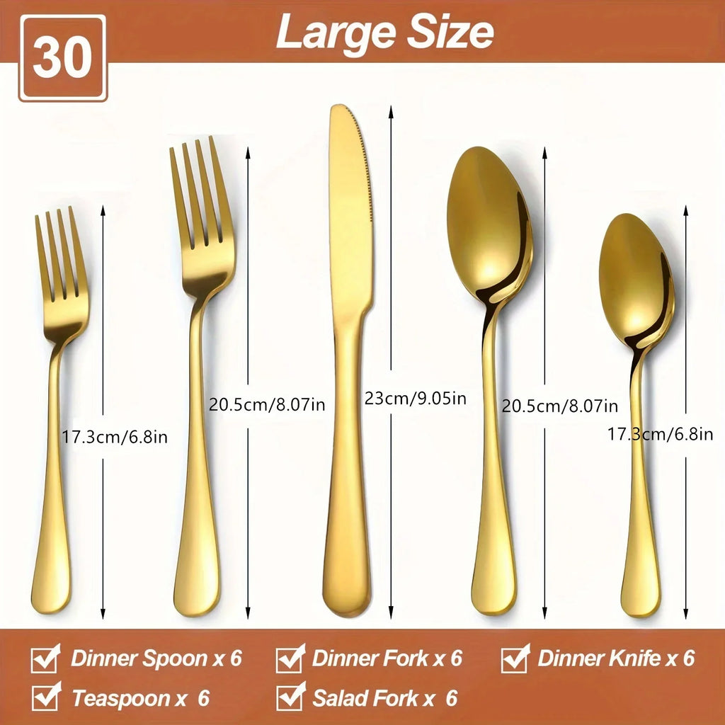 30/60-Piece Luxury Golden Flatware Set