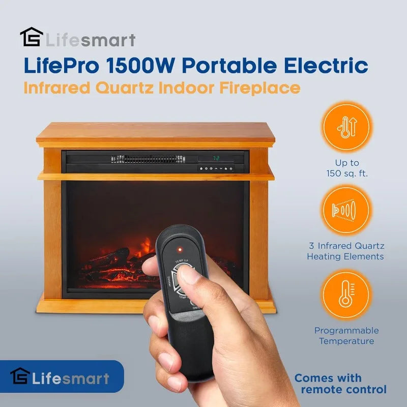 1500 Watt Portable Electric Fireplace Heater with Remote Control