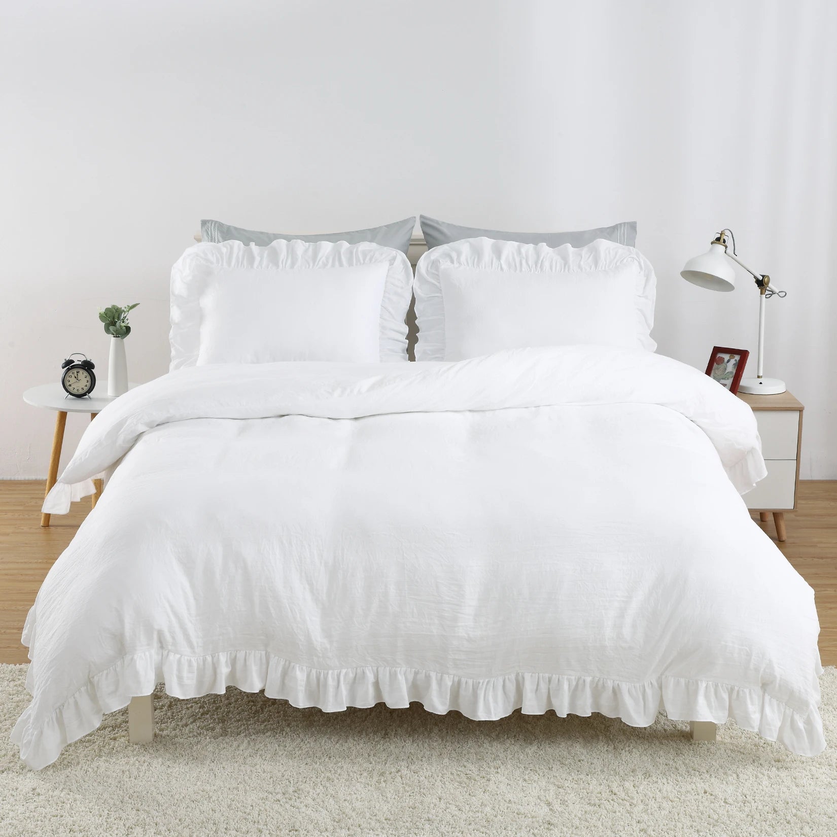 Lotus Leaf Edge Bedding Duvet Cover Set, Soft Washed Polyester, 1 Duvet Cover + 2 Pillowcases