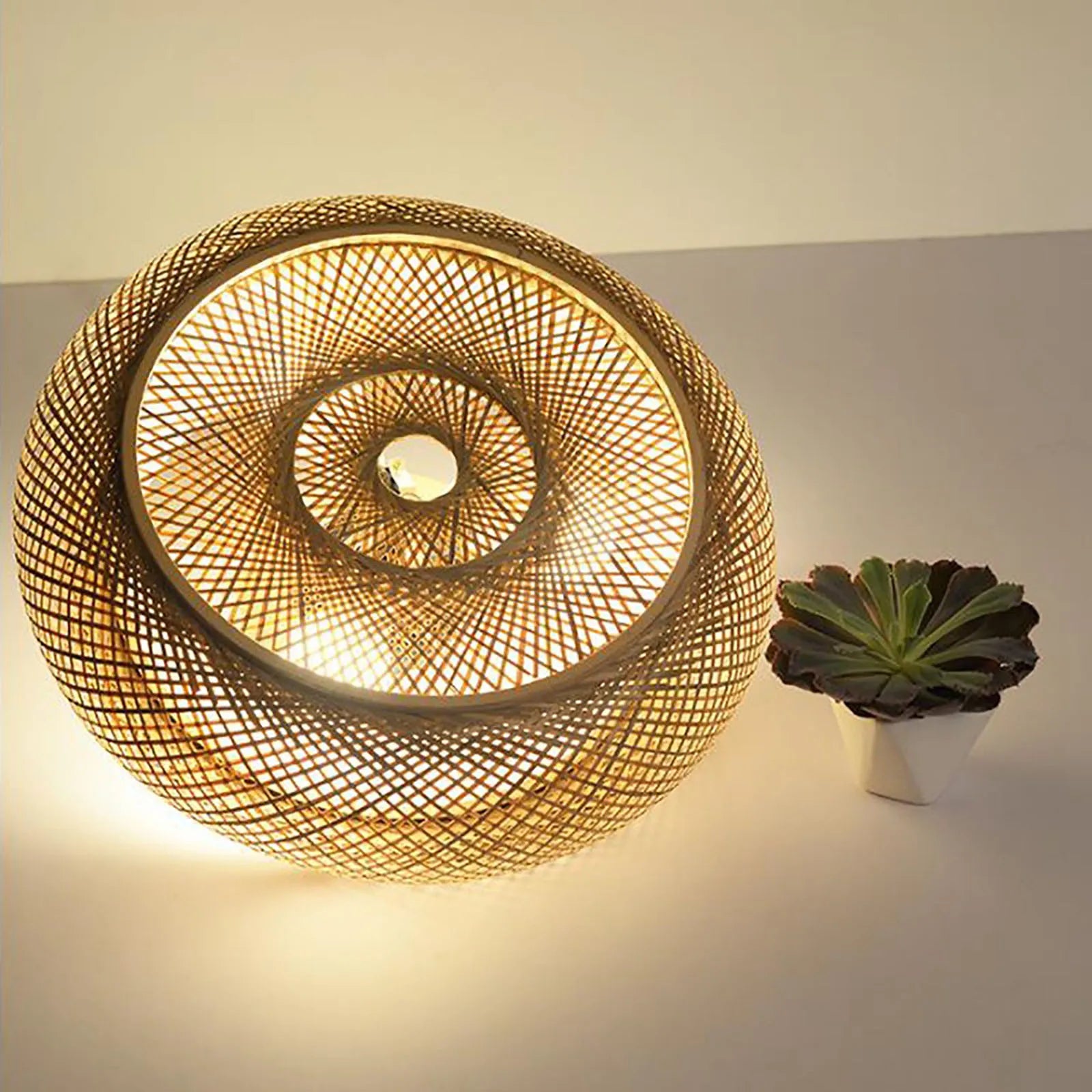 Flush Mount Bamboo Shade Ceiling Light Fixture – Rattan Wicker Pendant Lamp