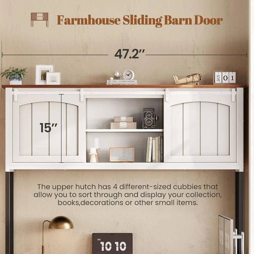 Farmhouse L-Shaped Office Desk with Hutch