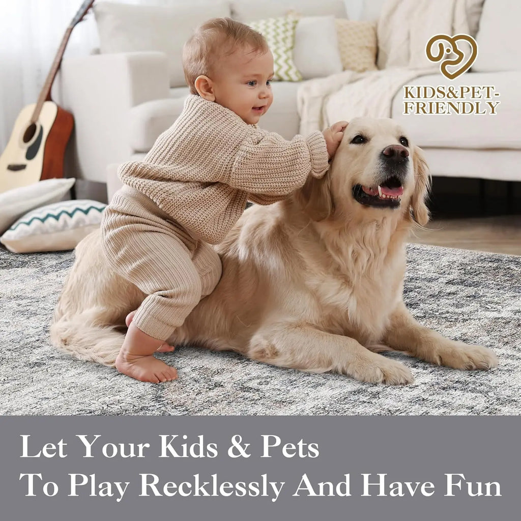 Washable Area Rug – Stain-Resistant Indoor Carpet with Non-Slip Backing