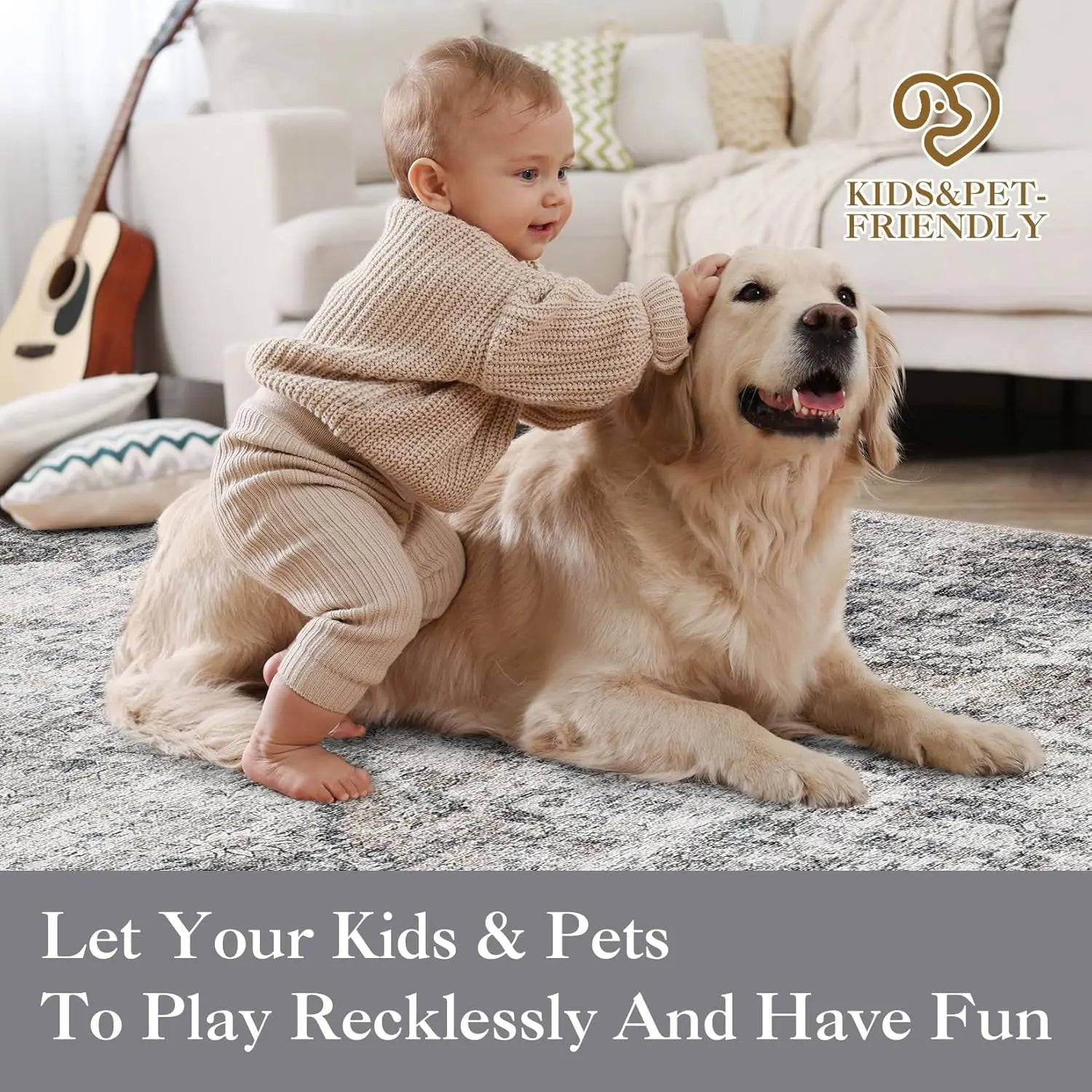 Washable Area Rug – Stain-Resistant Indoor Carpet with Non-Slip Backing