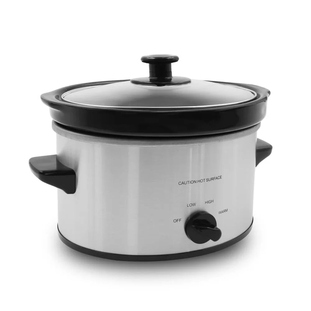 2 Qt Oval Stainless Steel Slow Cooker, Low/High/Defrost Settings