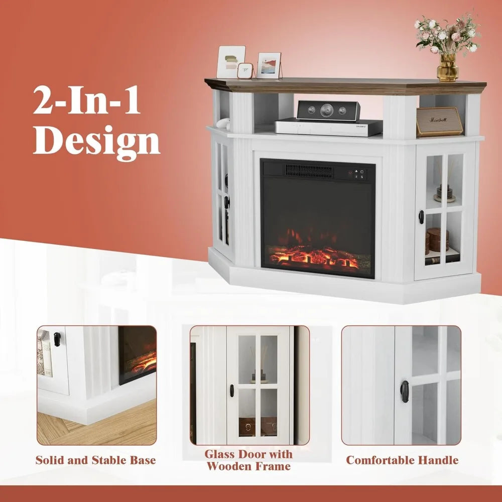 Corner TV Stand for TV Up to 55" with 18" Electric Fireplace, Entertainment Center