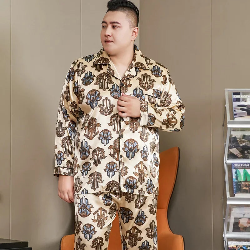 Plus Size Men’s Ice Silk Satin Pajama Set – Cool, Casual & Luxurious Sleepwear