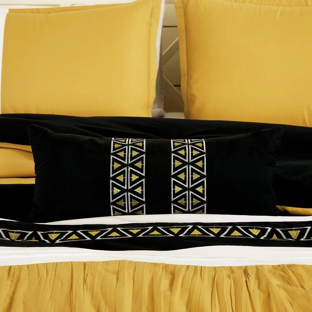 Soft Luxurious 7 Piece Yellow Embroidered Queen Comforter Set, Machine Washable