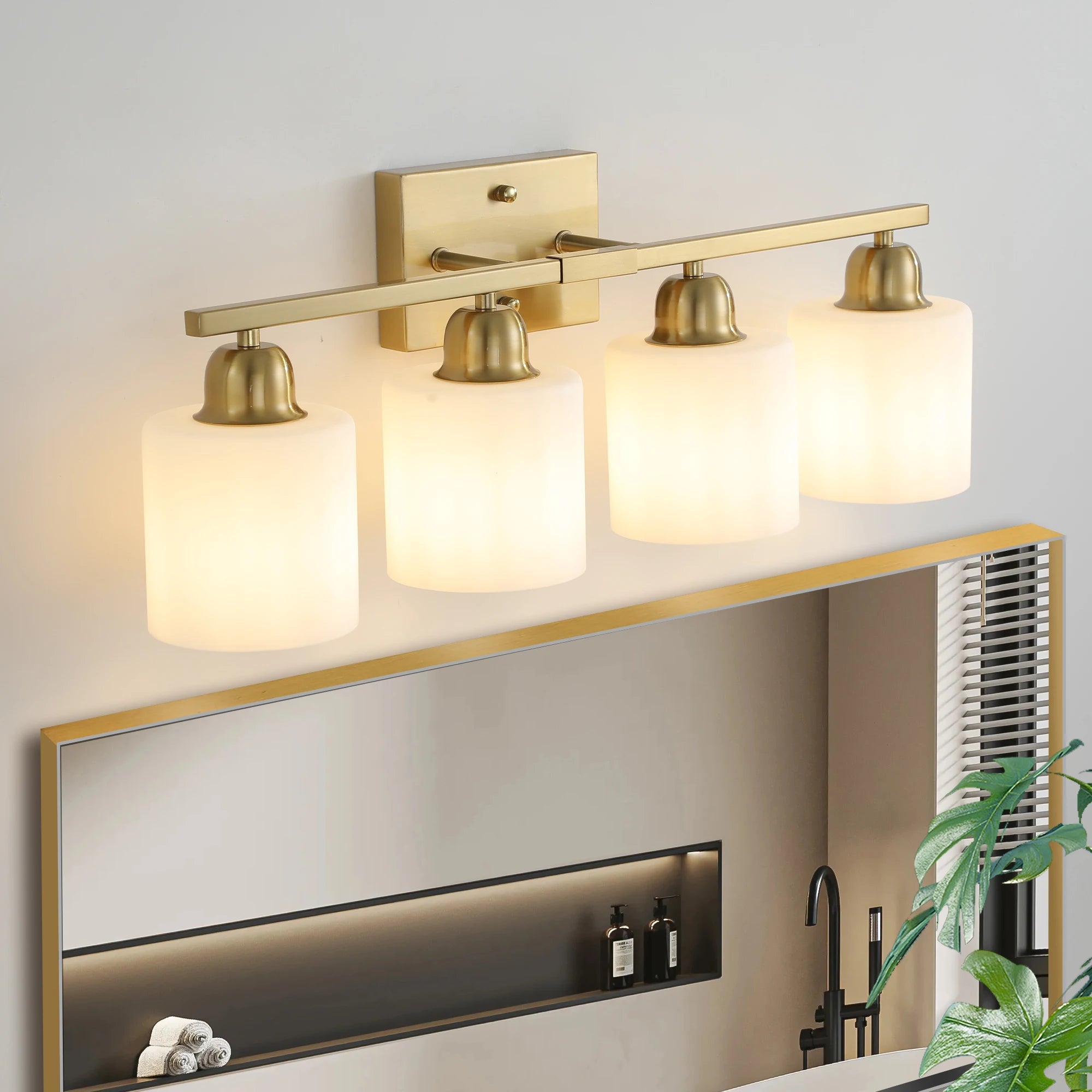 Milk Glass Bathroom Vanity Light Over Mirror, Matte Finish with Frosted Glass