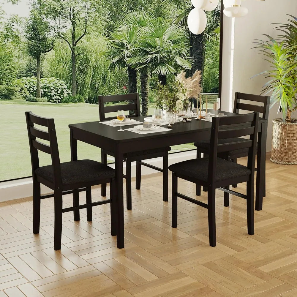 Solid Wood Indoor Modern Rectangular Dining Table Set with Cushioned Chairs