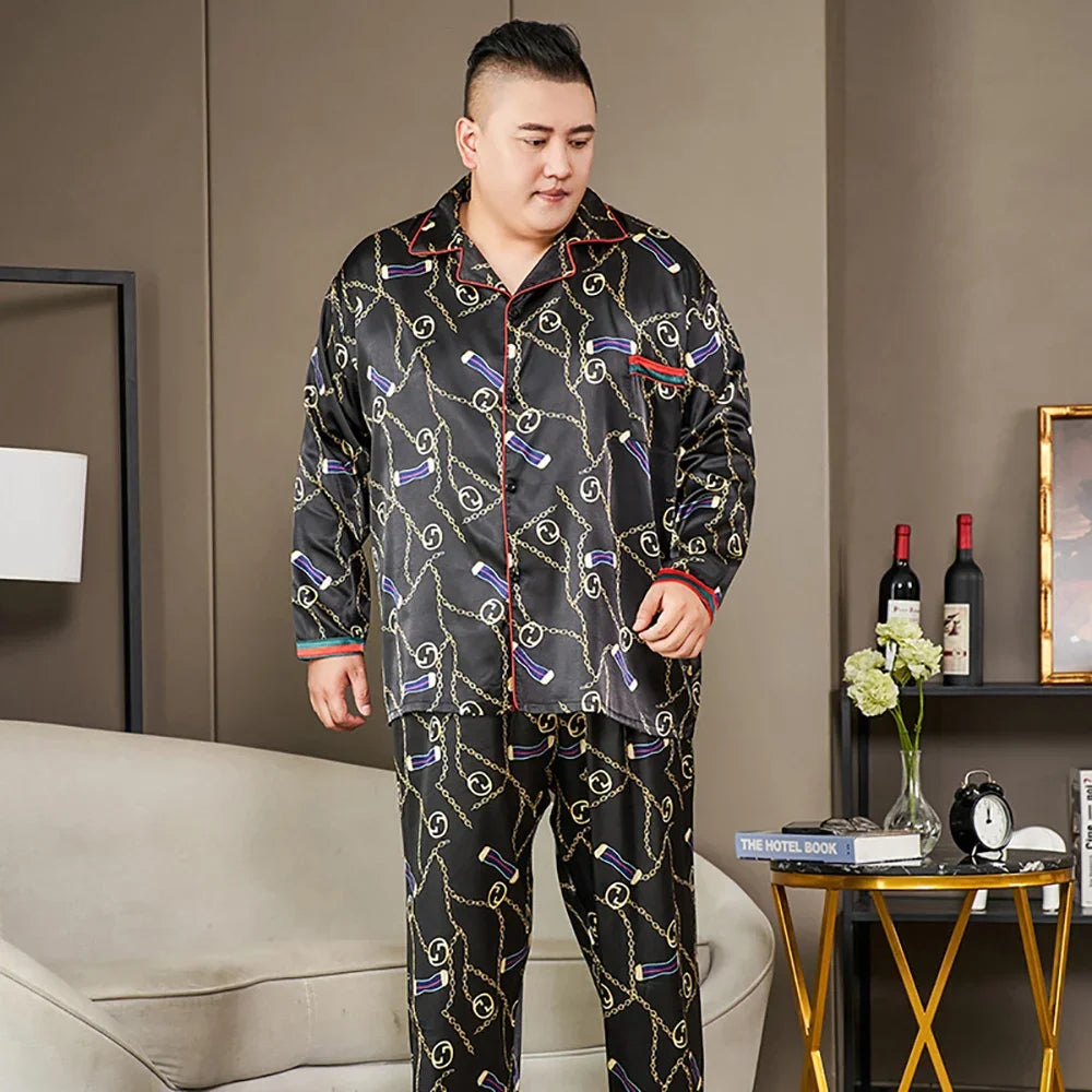 Plus Size Men’s Ice Silk Satin Pajama Set – Cool, Casual & Luxurious Sleepwear