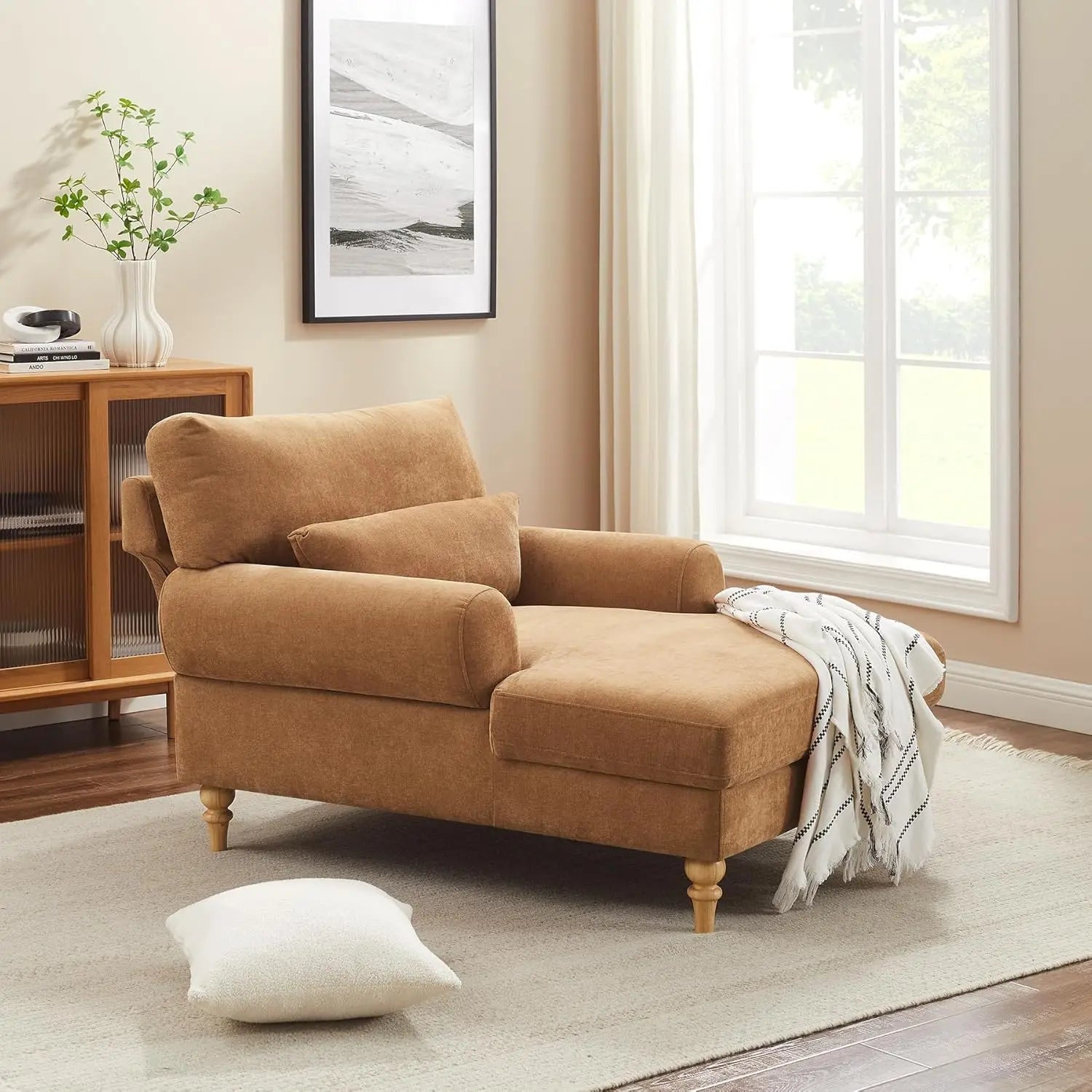 Modern Chaise Lounge Chair with Adjustable Backrest, Upholstered