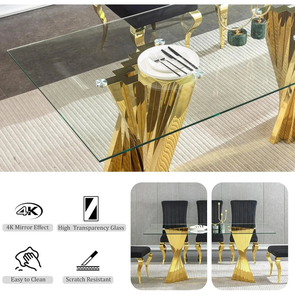 70" Modern Glass Gold Dining Table for 6-8