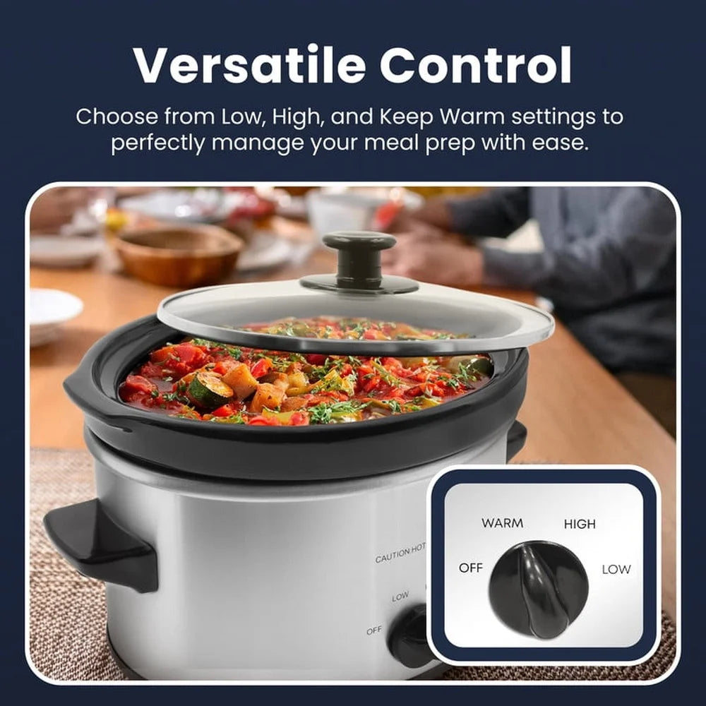 2 Qt Oval Stainless Steel Slow Cooker, Low/High/Defrost Settings