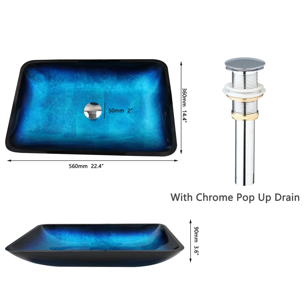 Big Countertop Tempered Glass Sink Faucet Set