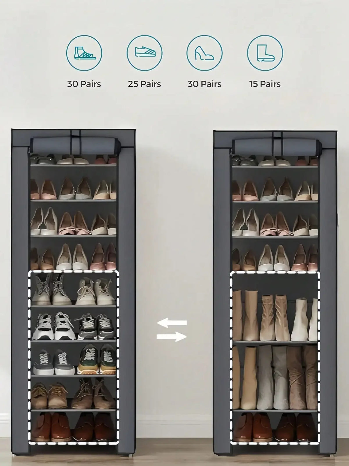 8-Tier/10-Tier Non-Woven Fabric Shoe Rack