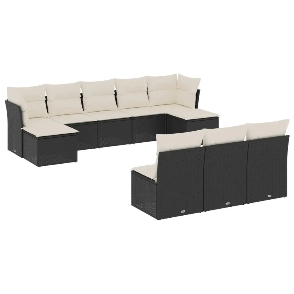 Adjustable Feet 10-Piece Black PE Rattan Garden Sofa Set – Comfortable & Stylish Outdoor Seating