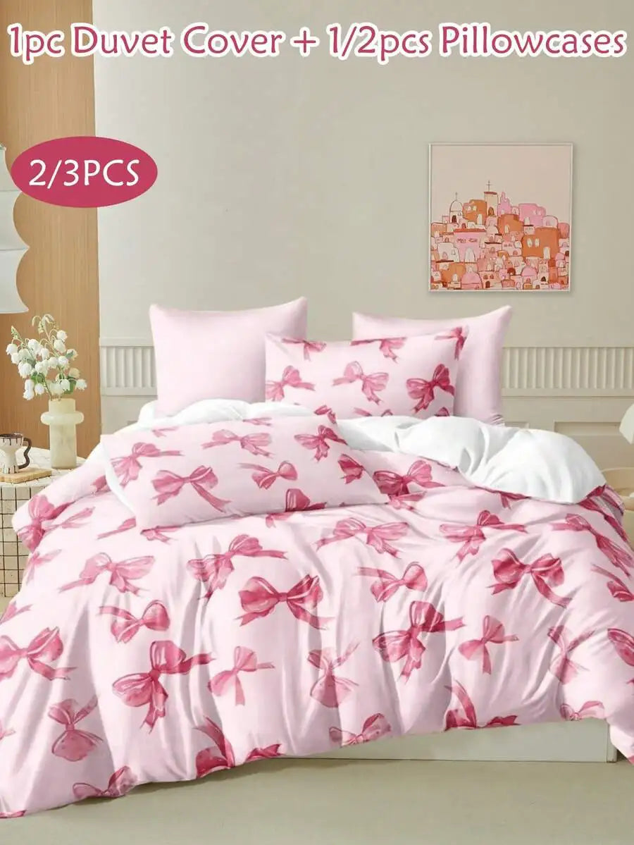 2/3-Piece Pink Bow Pattern Duvet Cover Set