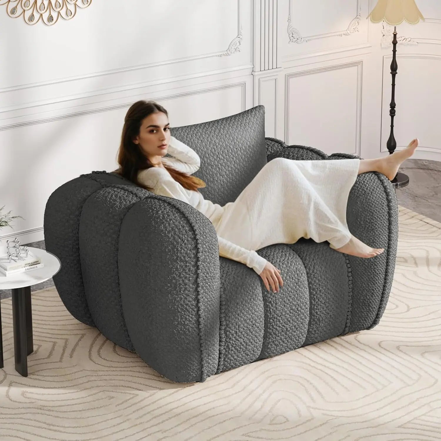 Pumpkin-Shaped Oversized Comfy Lounge Chair - Upholstered