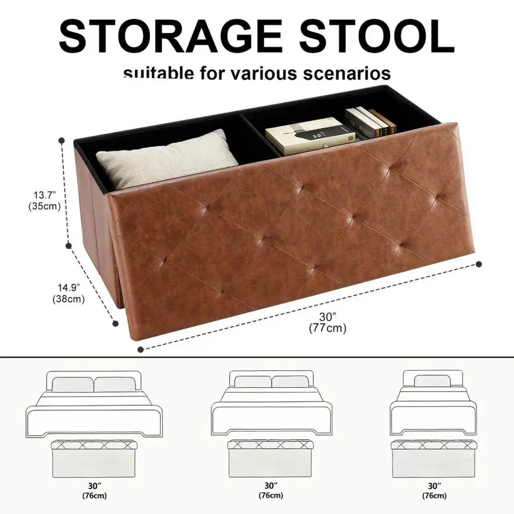 Tufted Faux Leather Storage Bench & Folding Ottoman
