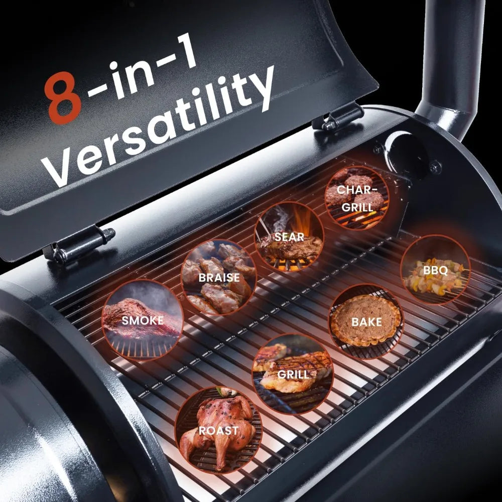 8-in-1 Outdoor Wood Pellet Grill - Temperature Control