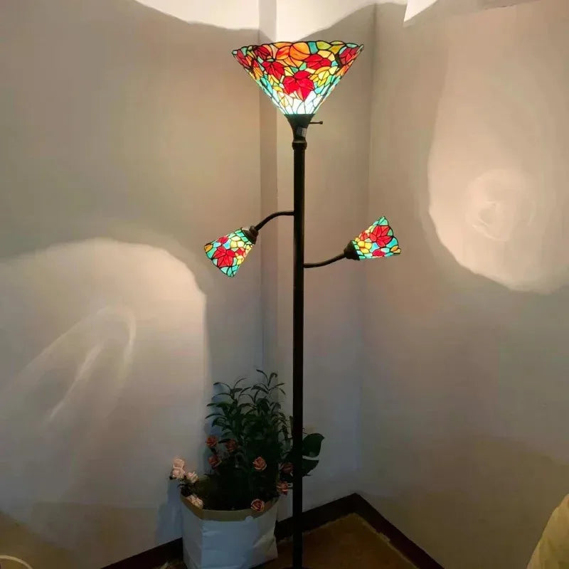 Maple Tree Leaves Tiffany Style Stained Glass Floor Lamp