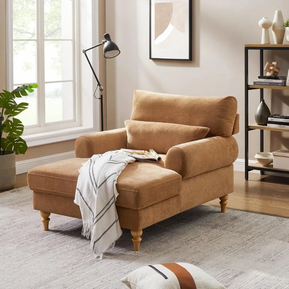 Modern Chaise Lounge Chair with Adjustable Backrest, Upholstered