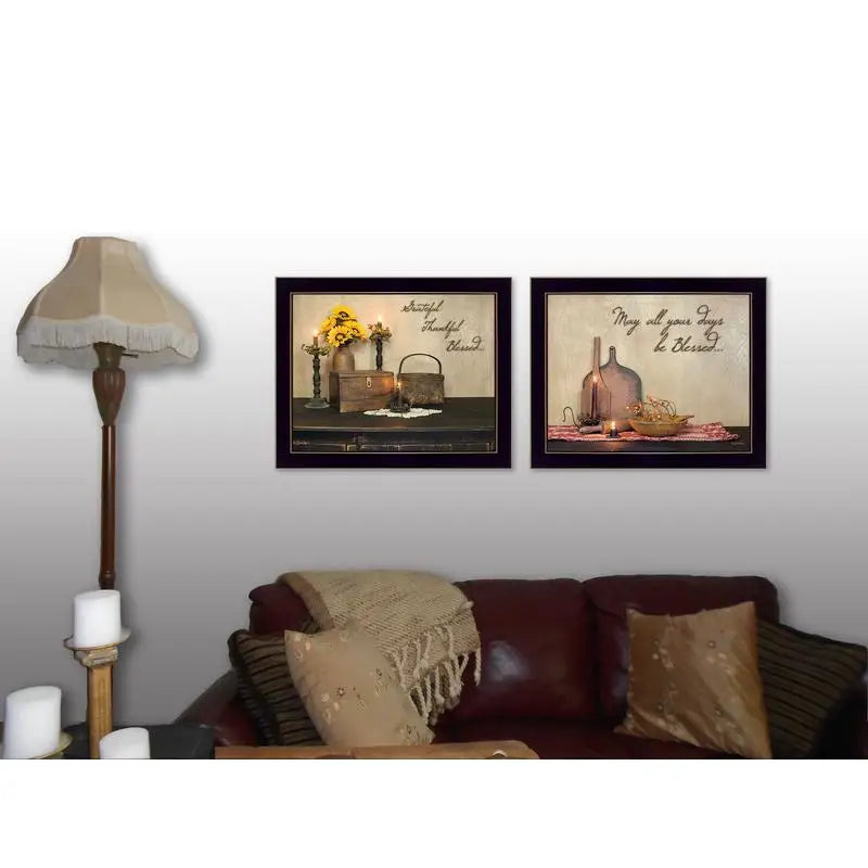 Twice Blessed 2-Piece Vignette Printed Wall Art, Ready to Hang Black Framed Poster