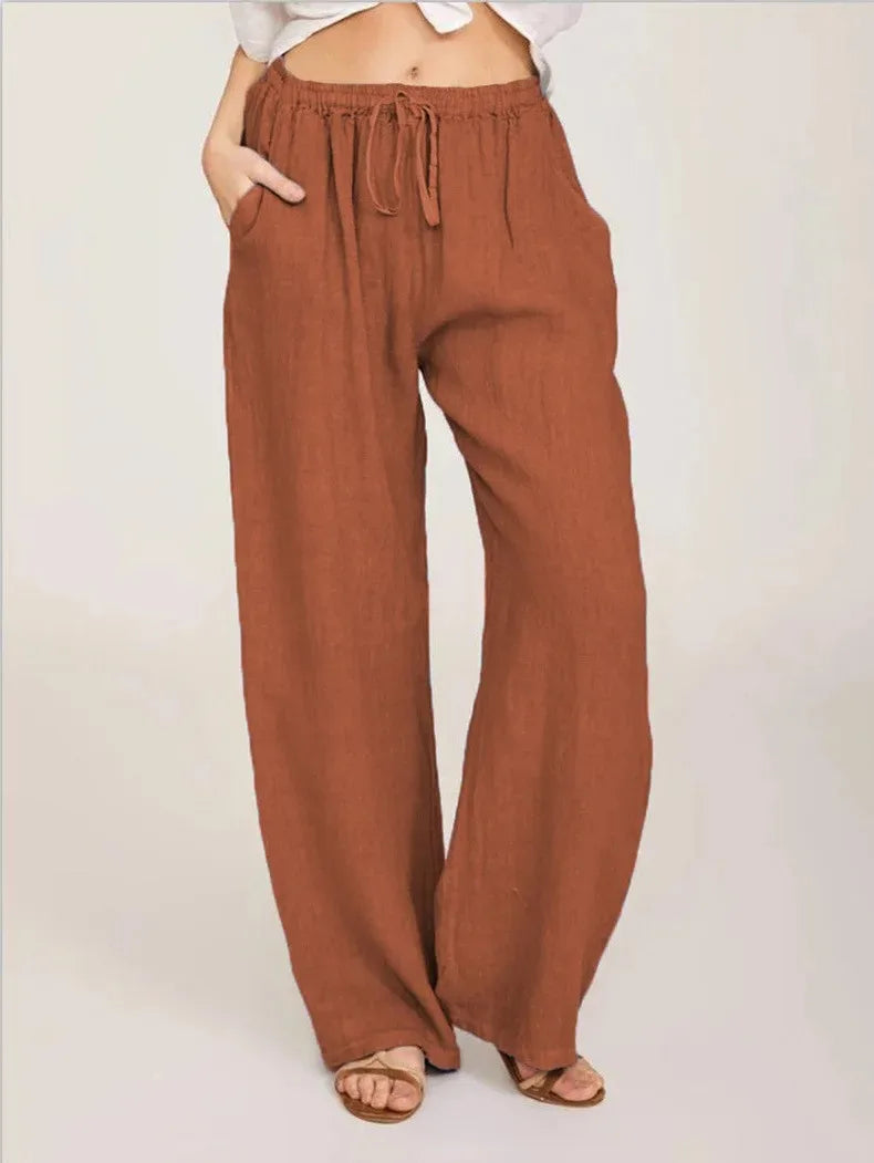 Women’s Cotton Linen Wide Straight Leg Pants