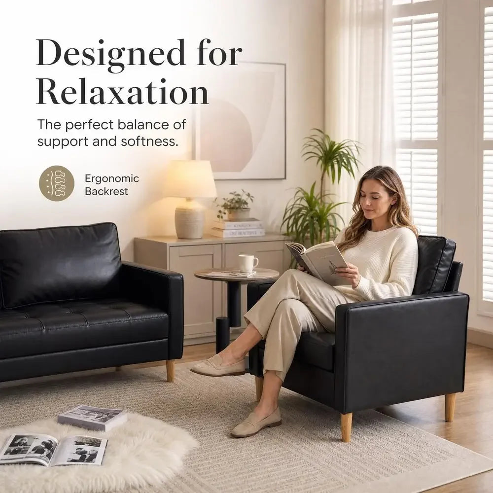 Mid-Century Modern 3-Piece Faux Leather Sectional Sofa Set