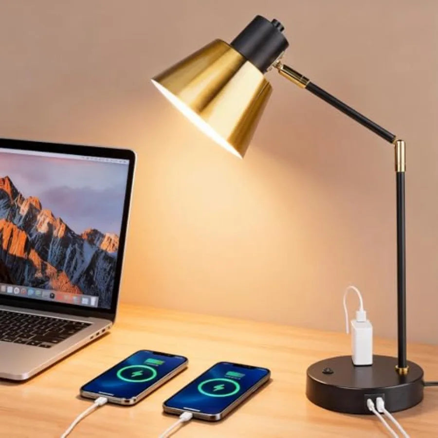 Adjustable Modern Desk Lamp with USB & AC Outlet
