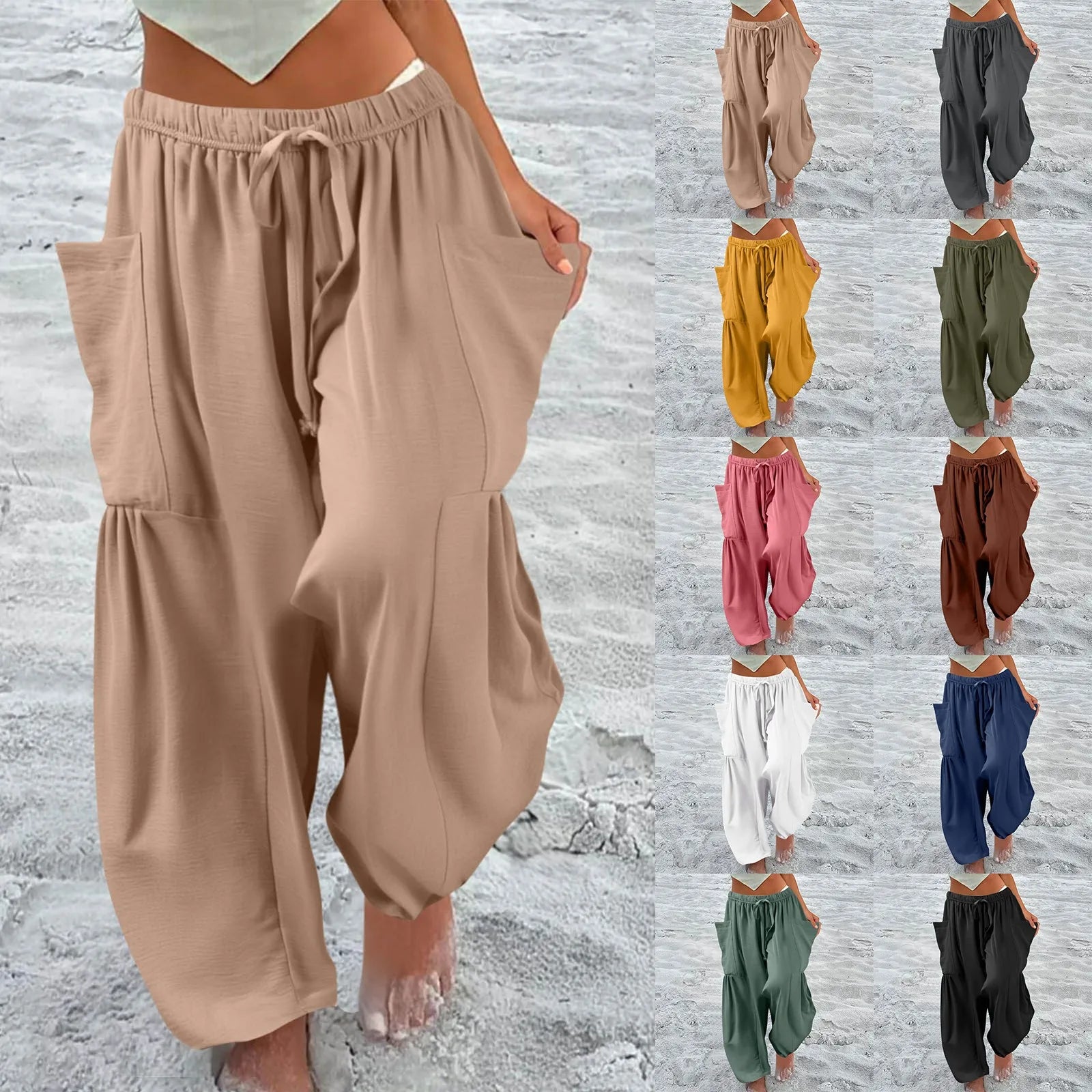 Women’s Plus Size Middle Waist Baggy Pants with Pockets – Korean Fashion