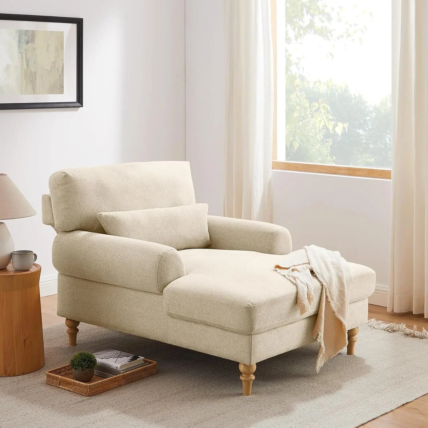 Modern Chaise Lounge Chair with Adjustable Backrest, Upholstered