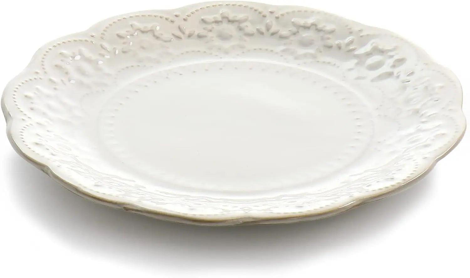 Countess 16-Piece Embossed Double Bowl Stoneware Dinnerware Set in Ivory
