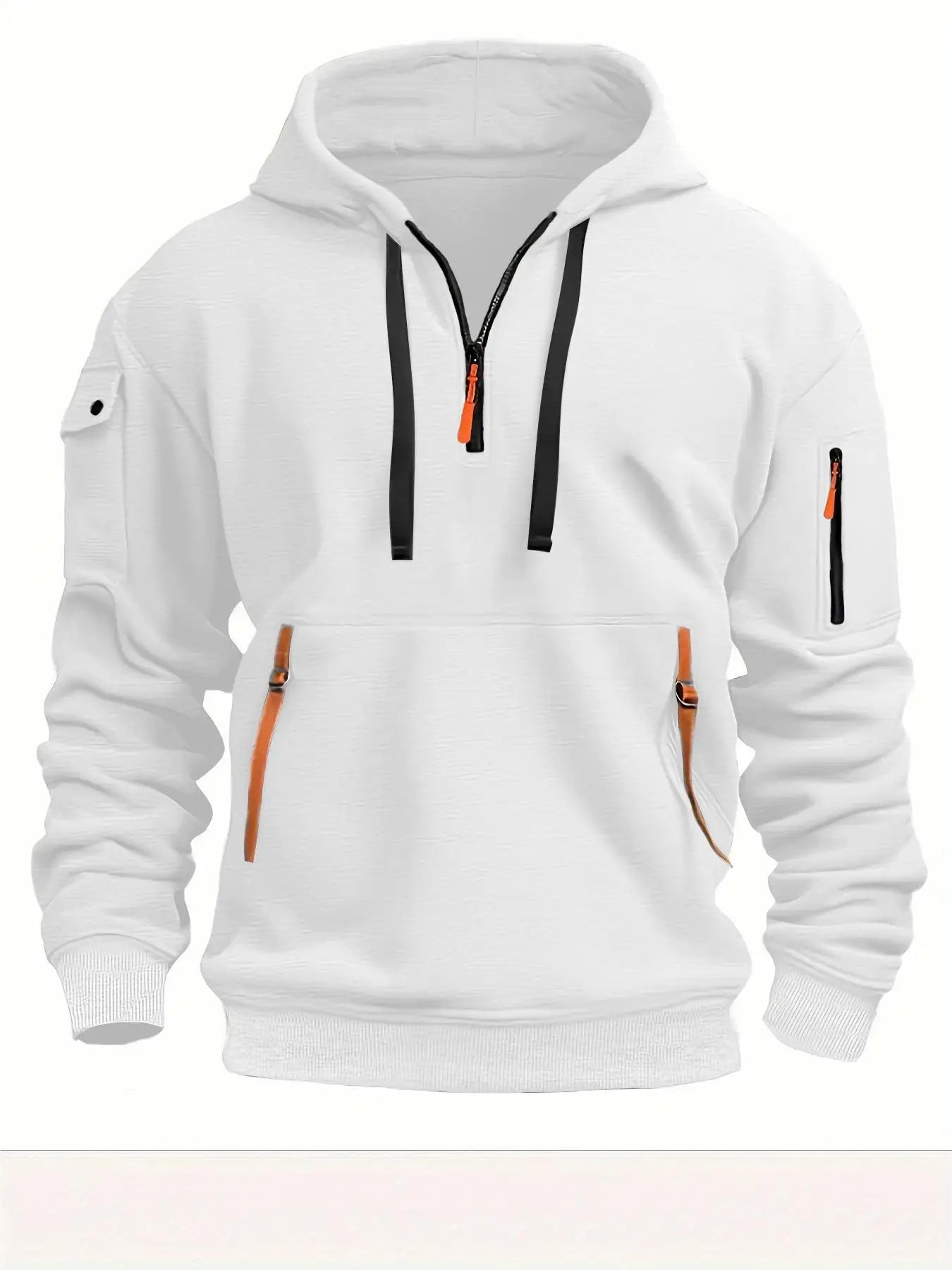 Plus Size Multi-Pocket Zipper Fleece Pullover Hooded Sweatshirt - Unisex