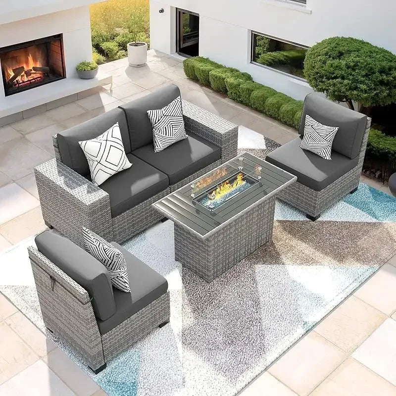 RPD4-7 Piece Patio Furniture Set with Fire Pit Table