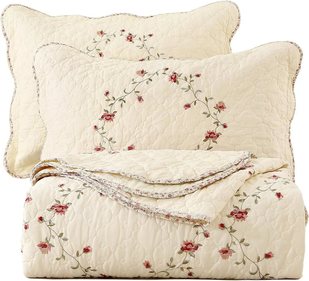 Floral Embroidered Bedspread Set