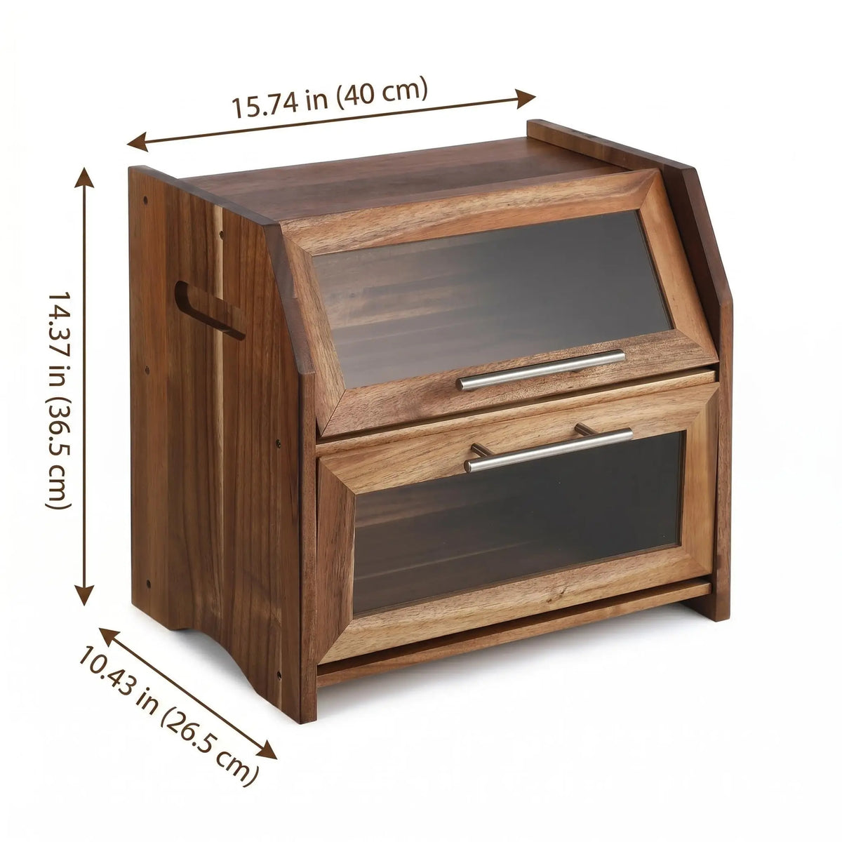 Acacia Wood Double-Layer Bread Box with Clear Acrylic Doors
