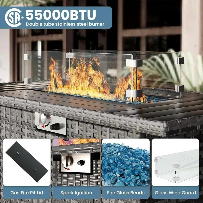 RPD4-7 Piece Patio Furniture Set with Fire Pit Table