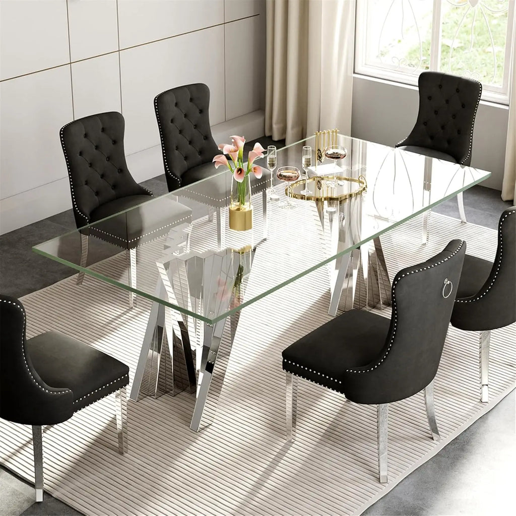 70" Modern Glass Gold Dining Table for 6-8