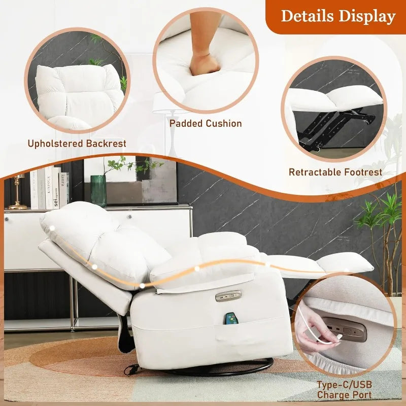 Power Swivel Massage Rocking Recliner Chair with Heat & USB Ports