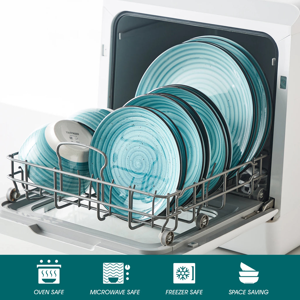 24-Piece Blue Handpainted Spiral Dinnerware Set