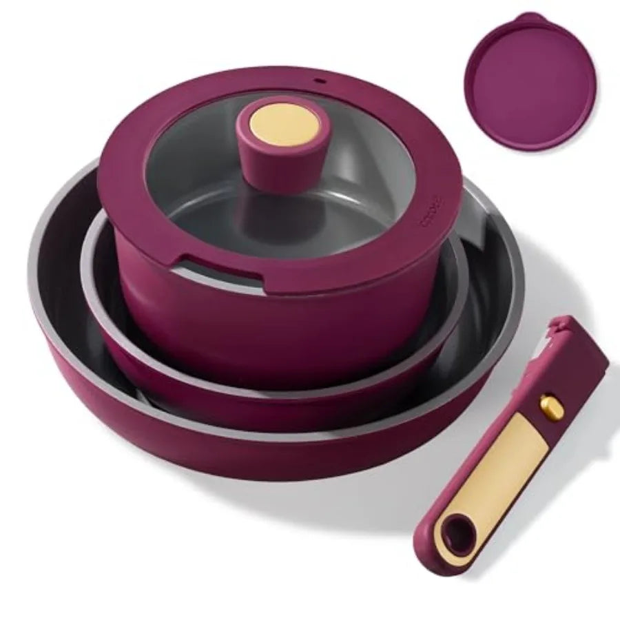 Ceramic Pots and Pans Set with Detachable Handle