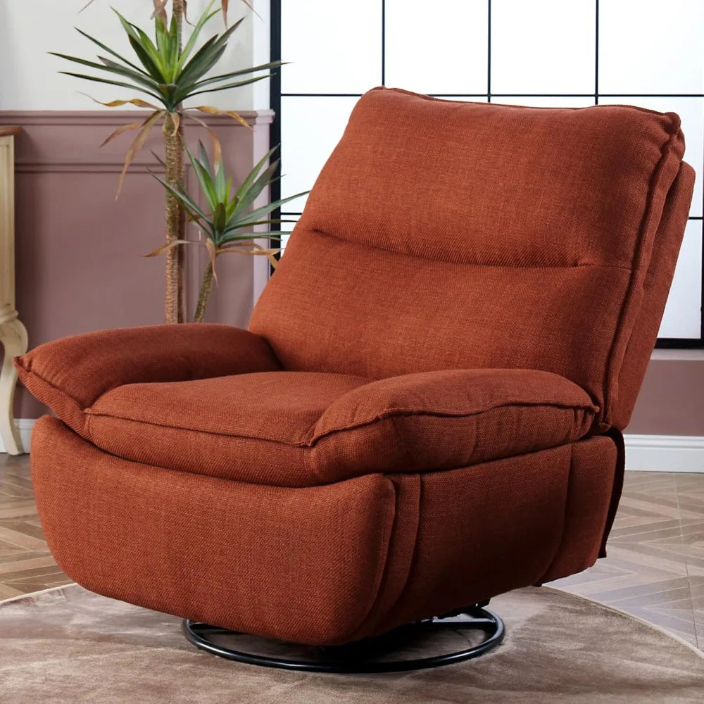 Lotus Oversized 360° Swivel Rocker Recliner, Fabric Glider with Side Pocket