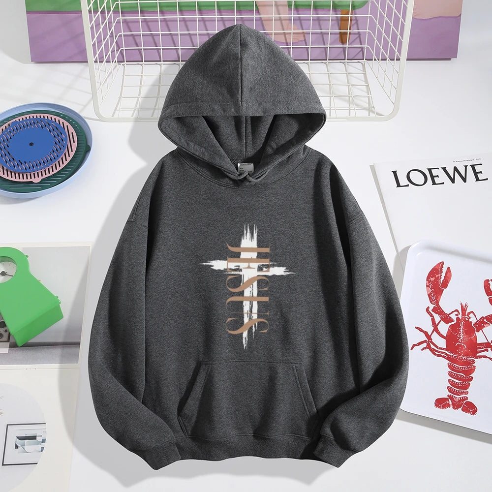 Thickened Fleece Hooded Pullover Sweatshirt – JESUS Print