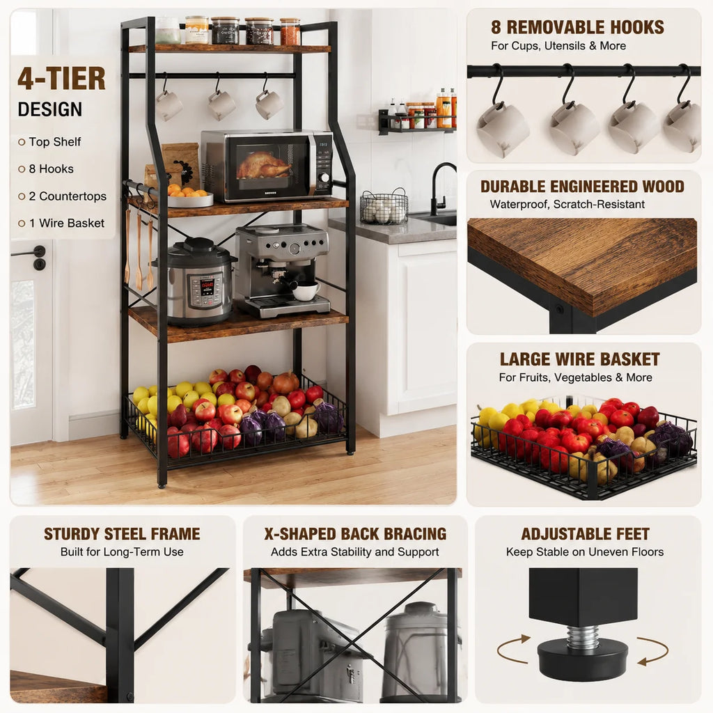 4-Tier Kitchen Bakers Rack & Coffee Bar Station