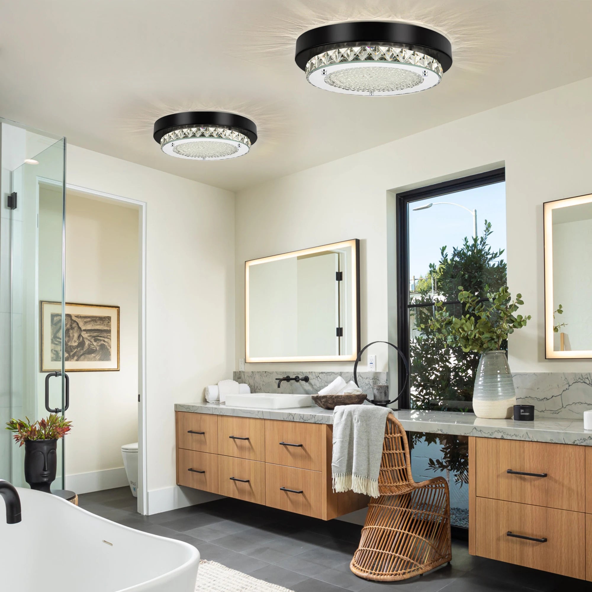 Black Flush Mount Ceiling Light Fixture - Crystal LED Lighting