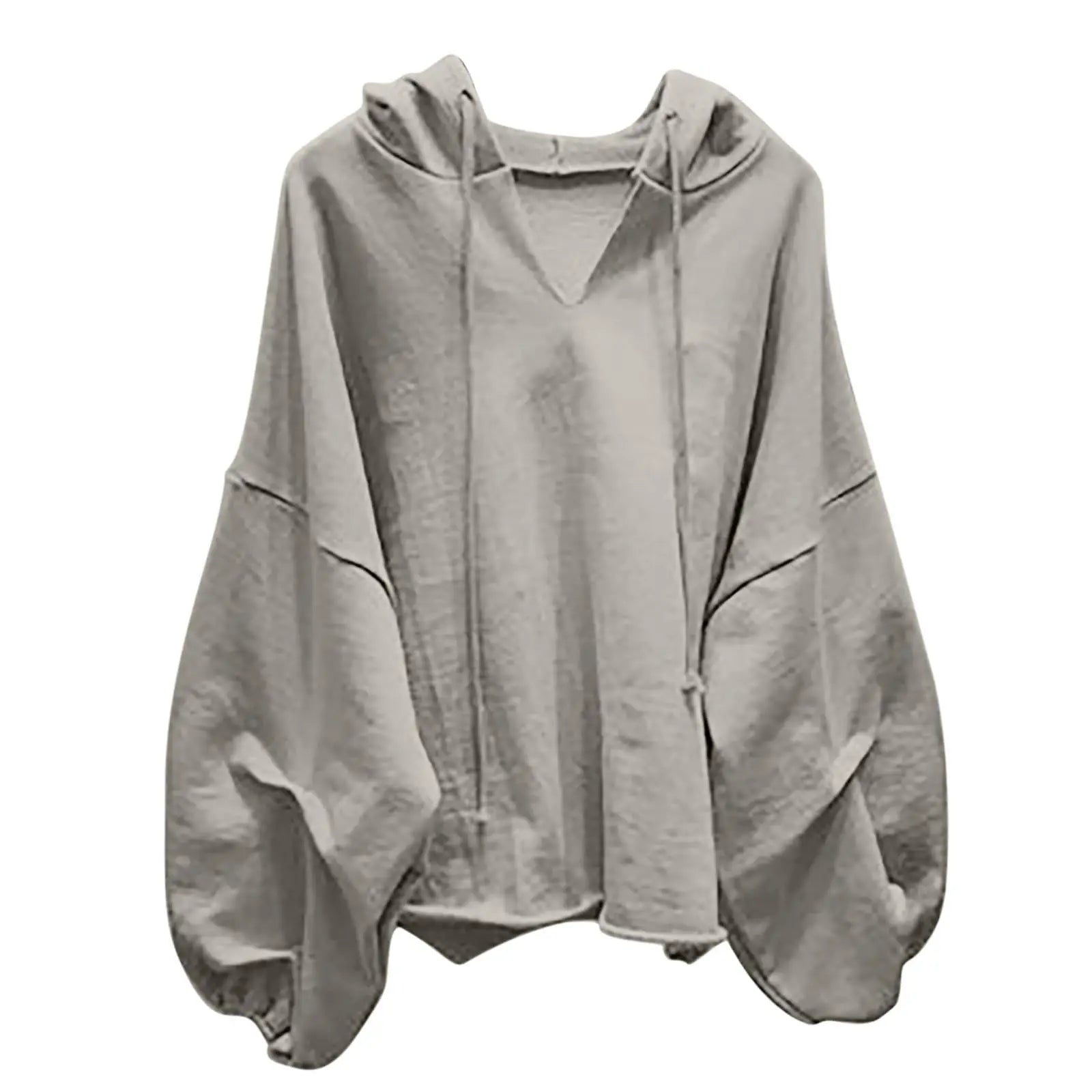 Women’s Casual Solid Color V-Neck Hooded Loose Long Sleeve Sweatshirt