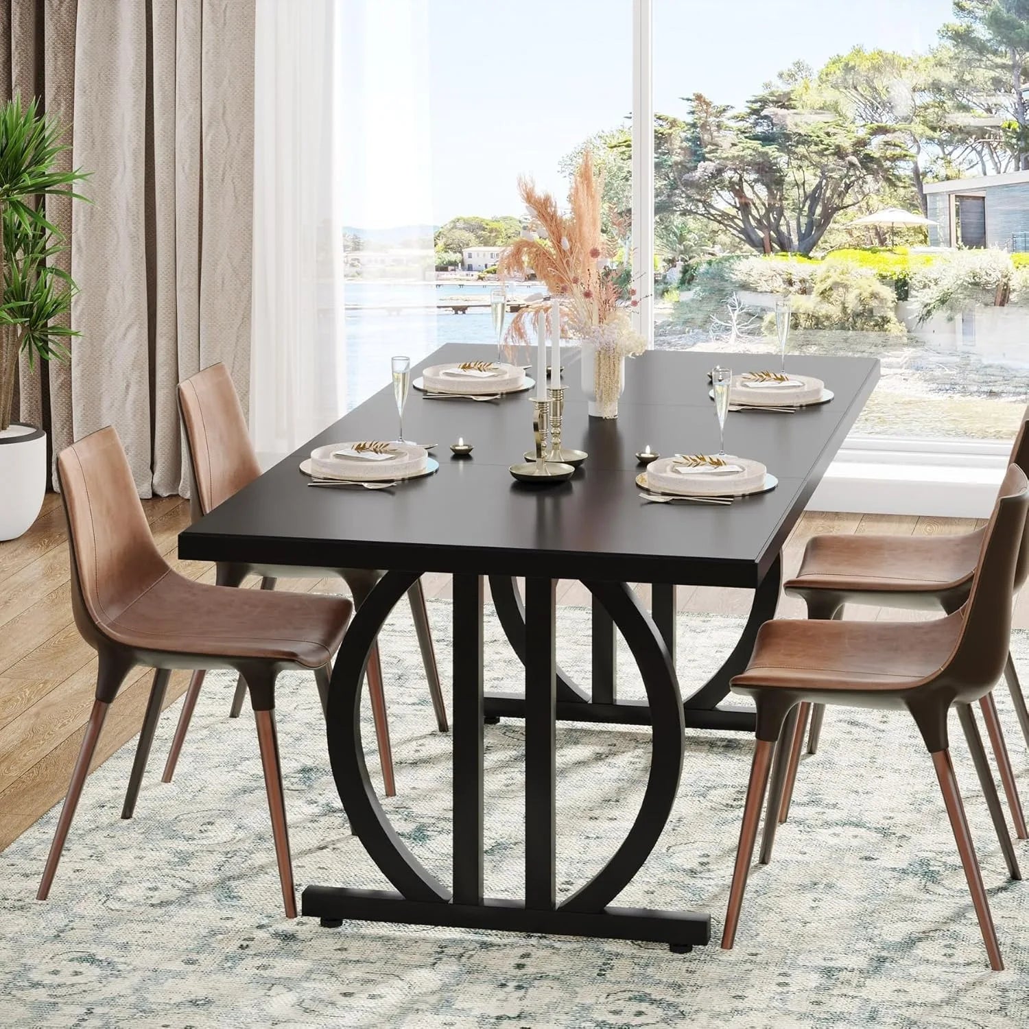 Modern Dining Table for 4-6 People – 63" Large Rectangular Kitchen & Dining Table