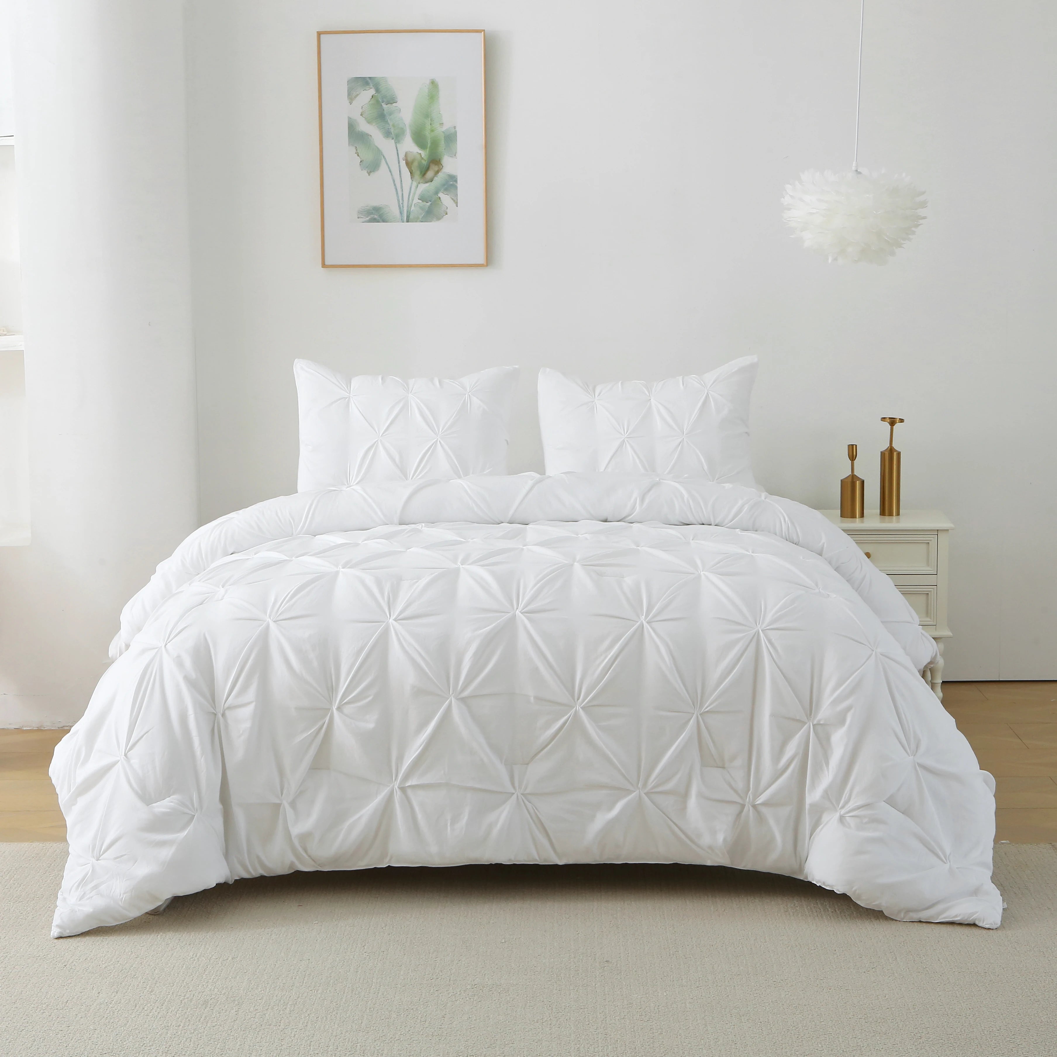 King Comforter Set, 3-Piece Pintuck Bedding Set – White