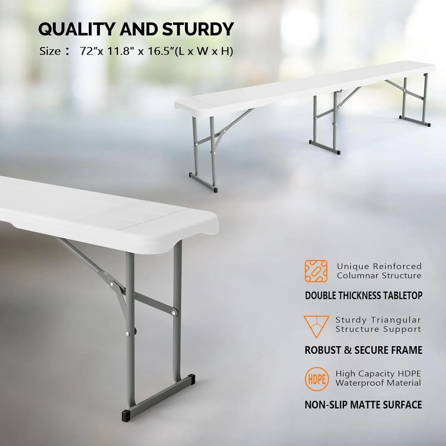 6ft Plastic Folding Bench – Portable Indoor/Outdoor Multipurpose Seating